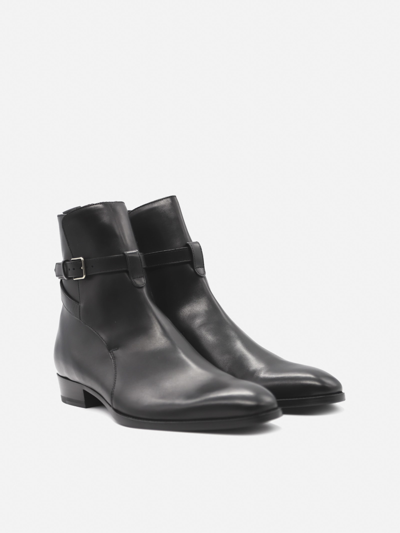 Saint Laurent Black Leather Hedi Boots | ModeSens