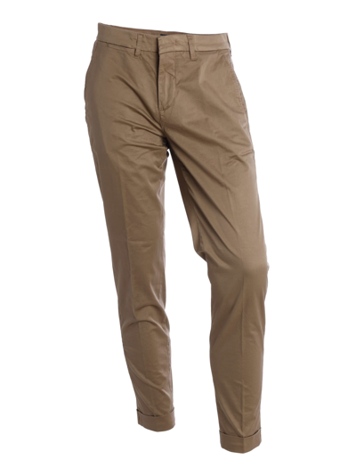 Shop Fay Chino Trousers With Turn-up In Brown
