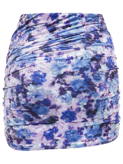 Shop Isabel Marant Purple Floral-print Ruched Mini Skirt In Fantasia