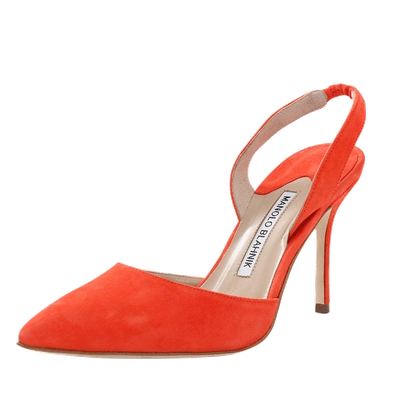 Manolo Blahnik Carolyne Suede Slingback Pumps In Orange