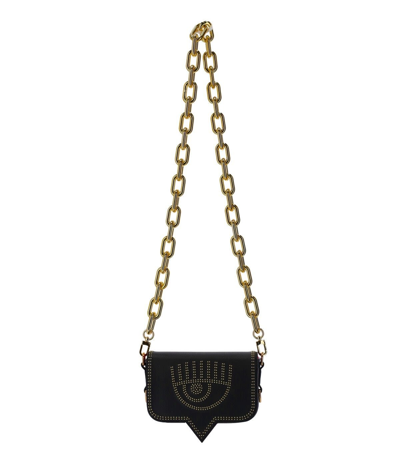 Shop Chiara Ferragni Eyelike Small Black Gold Crossbody Bag In Nero