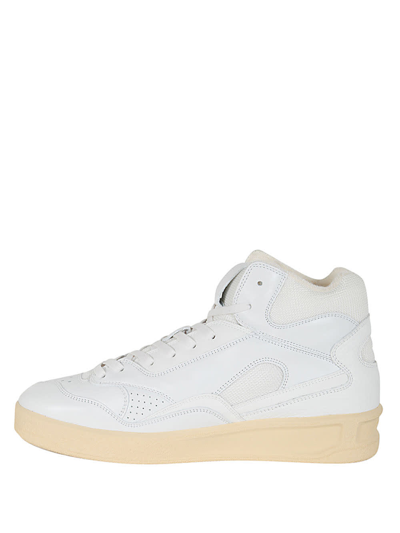 Shop Jil Sander Sneakers Cow Leather Fabric In White