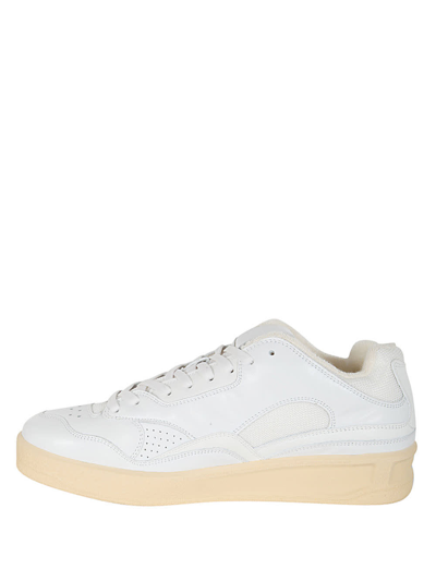 Shop Jil Sander Sneakers Cow Leather Fabric In White
