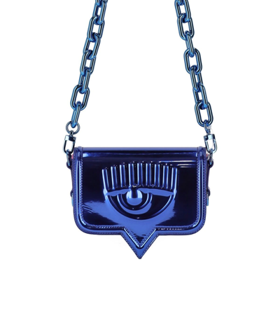 Shop Chiara Ferragni Eyelike Mirror Small Blue Crossbody Bag