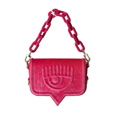 Shop Chiara Ferragni Eyelike Fuchsia Velvet Shoulder Bag