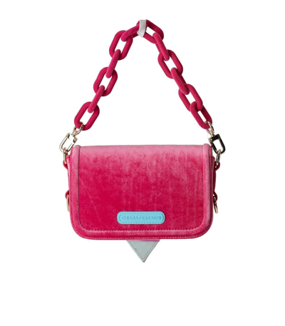 Shop Chiara Ferragni Eyelike Fuchsia Velvet Shoulder Bag