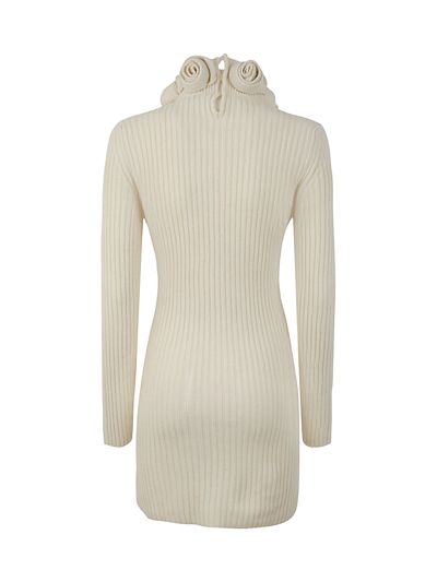 Shop Blumarine Knitted Mini Dress With Neck Detail In Ivory