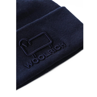 Shop Woolrich Cotton Wool Blue Beanie