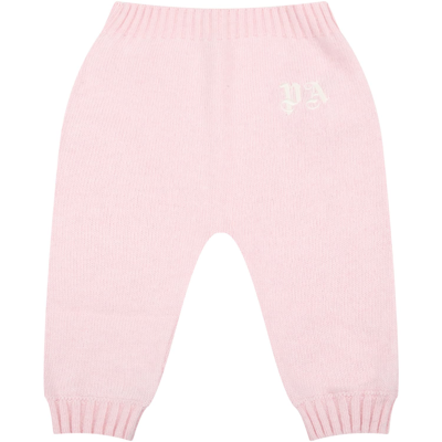 Shop Palm Angels Pink Trousers For Baby Girl With White Logo