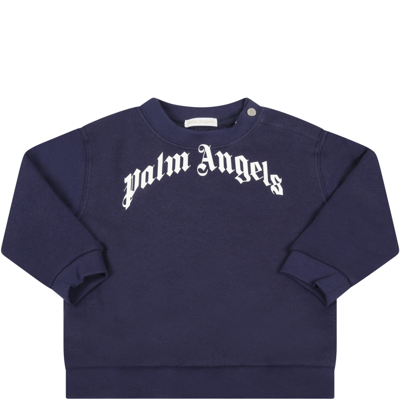 Shop Palm Angels Blue Sweatshirt For Babies With White Logo