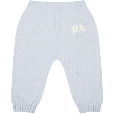 Shop Palm Angels Light-blue Trousers For Baby Boy With White Logo