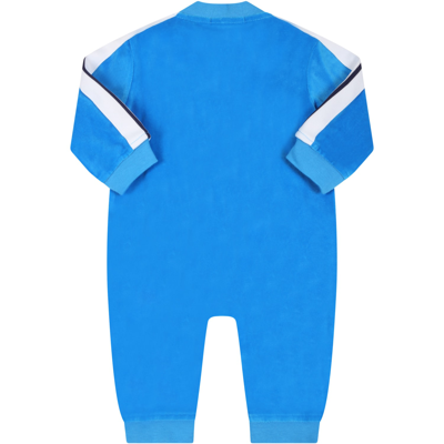 Shop Palm Angels Light-blue Jumpsuit For Babyboy With White Logo In Light Blue