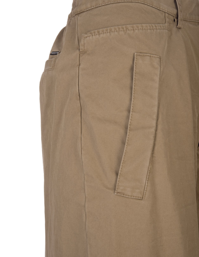 Shop Dsquared2 Woman Khaki Cotton Trousers With Pence