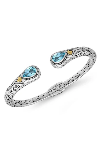 Devata Two-tone Topaz Cuff Bracelet In Silver/gold/blue