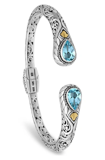 Devata Two-tone Topaz Cuff Bracelet In Silver/gold/blue