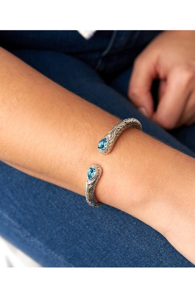 Devata Two-tone Topaz Cuff Bracelet In Silver/gold/blue