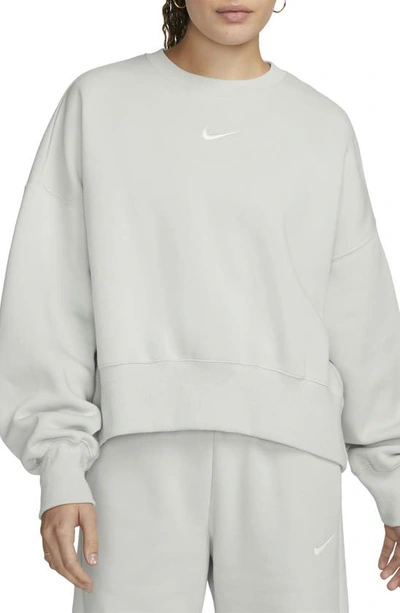 Shop Nike Phoenix Fleece Crewneck Sweatshirt In Light Silver/sail