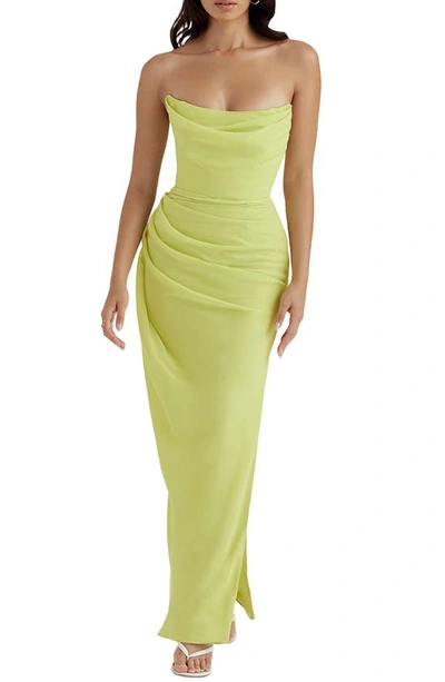 Shop House Of Cb Adrienne Satin Strapless Gown In Lime