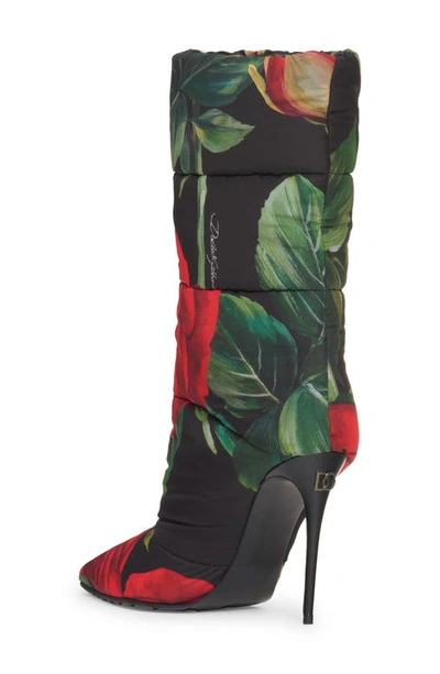 Dolce & Gabbana Rose-print Padded Stiletto Boots In Red Rose | ModeSens