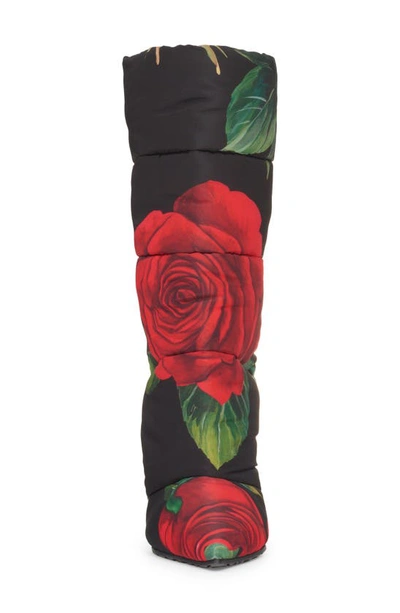 Shop Dolce & Gabbana Rose Print Quilted Boot In Hn3vr Rose/ Nero