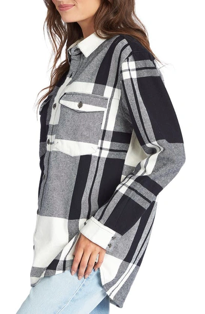 Shop Roxy Let It Go Relaxed Fit Cotton Flannel Shirt In Anthracite Checkin In