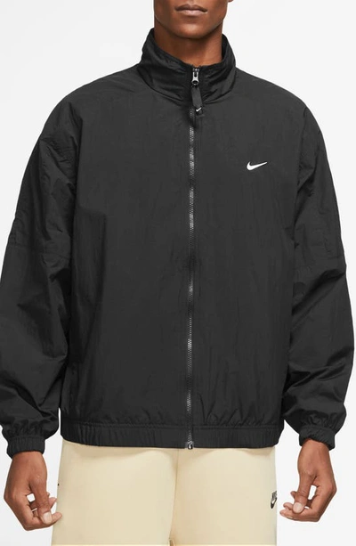 Nike Sportswear Solo Swoosh Nylon Track Jacket In Black/white | ModeSens