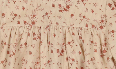 Maniere Floral Ruffle Neck Corduroy Bubble Romper In Clay