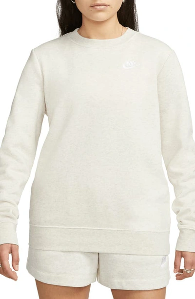 Shop Nike Sportswear Club Fleece Crewneck Sweatshirt In Oatmeal Heather/ White