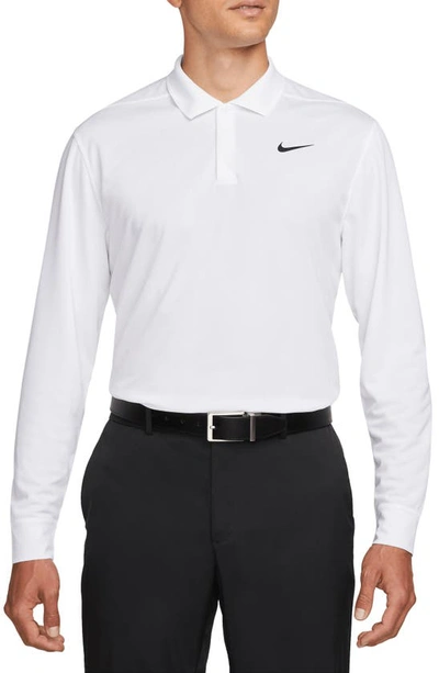 Shop Nike Dri-fit Victory Long Sleeve Golf Polo In White/ Black