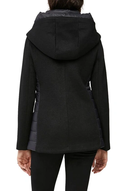 Shop Soia & Kyo Viviana Mix Media Hooded Wool Blend Jacket In Black