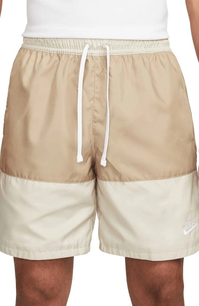 Shop Nike Essentials Colorblock Flow Shorts In Rattan/ Khaki/ White