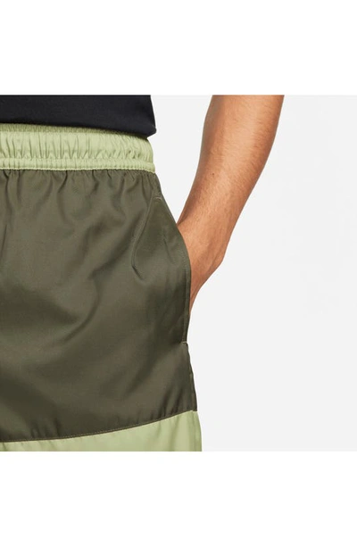 Shop Nike Essentials Colorblock Flow Shorts In Alligator/ Cargo Khaki/ White