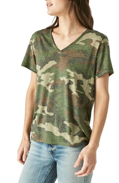 Shop Lucky Brand Classic V-neck T-shirt In Green Camo