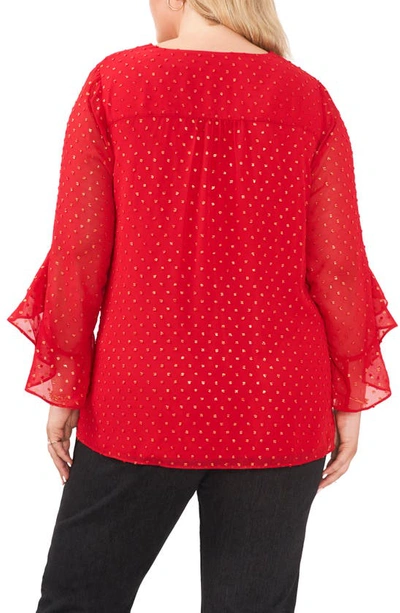 Shop Vince Camuto Swiss Dot Flutter Sleeve Blouse In Red Hot