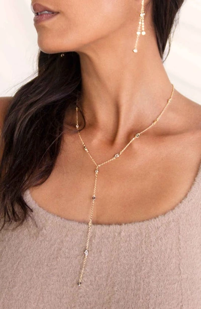 Shop Ettika Dainty Cubic Zirconia Y-necklace In Gold