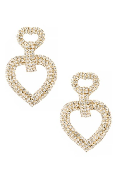 Shop Ettika Dove Pavé Heart Drop Earrings In Gold