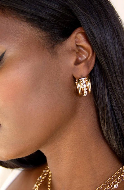 Shop Ettika Crystal Huggie Hoop Earrings In Gold