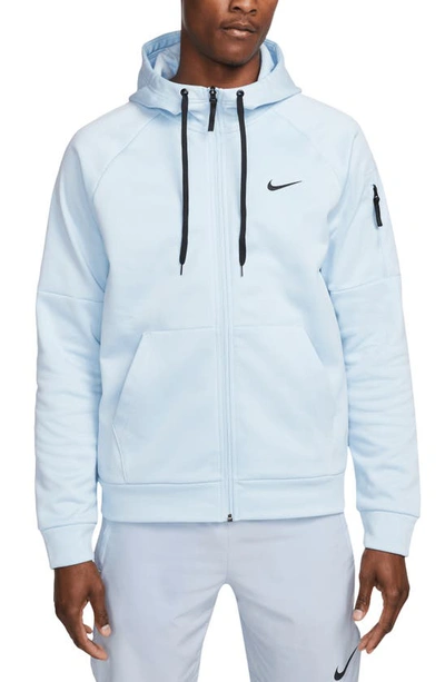 Shop Nike Therma-fit Fitness Full Zip Hoodie In Celestine Blue/ Black