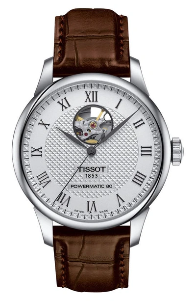 Tissot Men's Swiss Automatic Le Locle Powermatic 80 Open Heart Brown Leather Strap Watch 39mm In Brown