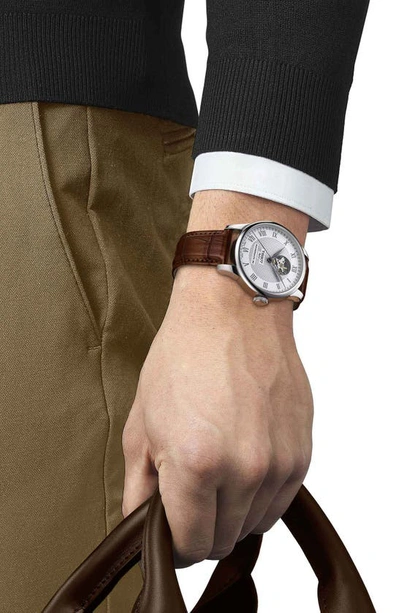 Tissot Men's Swiss Automatic Le Locle Powermatic 80 Open Heart Brown Leather Strap Watch 39mm In Brown
