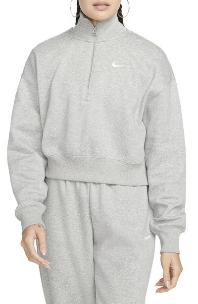 Nike Phoenix Fleece Cropped Quarter Zip Sweatshirt In Grey