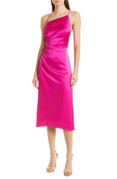 Shop Milly Electra Ruched Satin Slipdress In Fuchsia