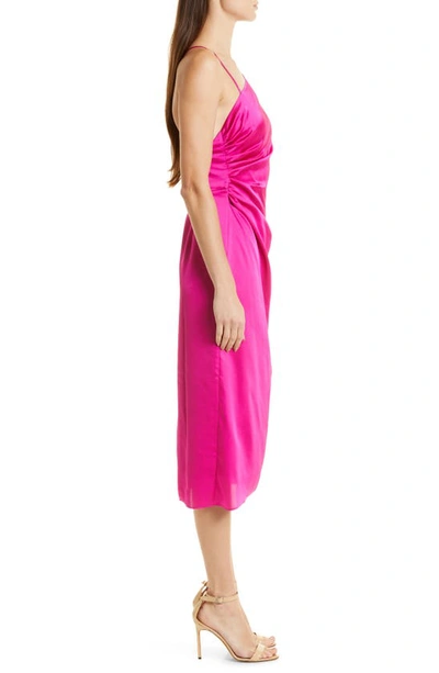 Shop Milly Electra Ruched Satin Slipdress In Fuchsia