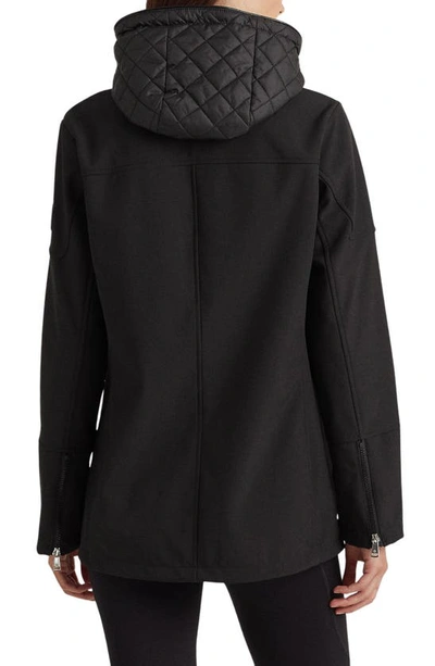 Shop Lauren Ralph Lauren Softshell Raincoat With Hooded Bib In Black
