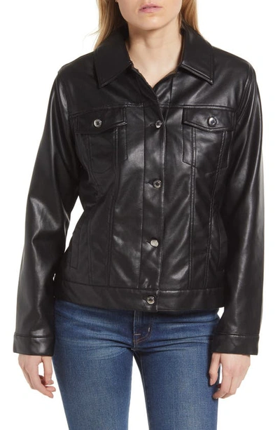 Shop Sanctuary Faux Leather Trucker Jacket In Black