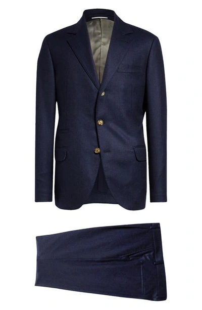 Shop Brunello Cucinelli Wool Flannel Suit In C396-dark Blue