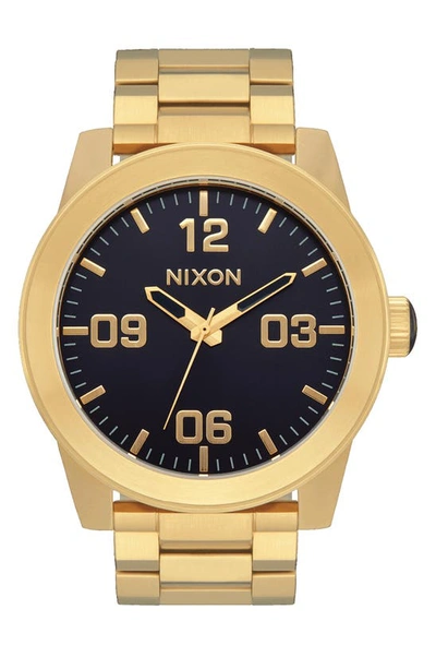 Shop Nixon The Corporal Bracelet Watch, 48mm In Gold / Indigo