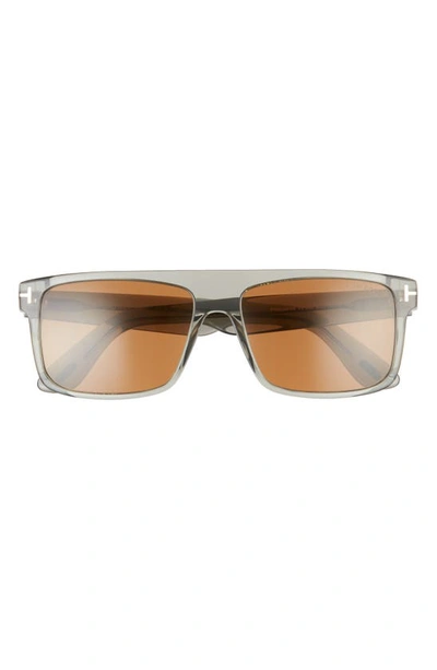 Shop Tom Ford 58mm Philippe Polarized Rectangular Sunglasses In Shiny Grey/ Brown