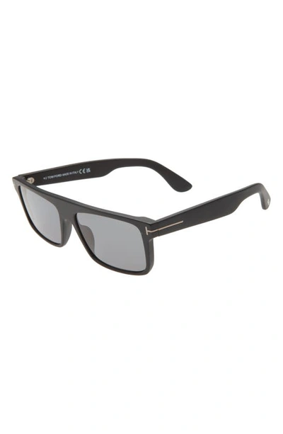 Shop Tom Ford 58mm Philippe Polarized Rectangular Sunglasses In Shiny Black/ Polarized Smoke
