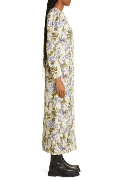 Shop Alemais Phillipa Floral Print Puff Sleeve Linen Midi Dress In Lilac Floral